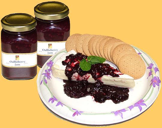 olallieberry jam with soft cheese and sweet crackers