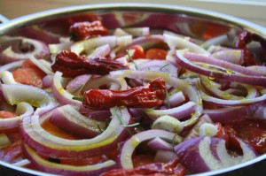 Slow Roasted Confit of Tomatoes, Red Peppers