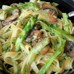 Creamy Fettuccine with Shaved Asparagus and Crimini Mushrooms