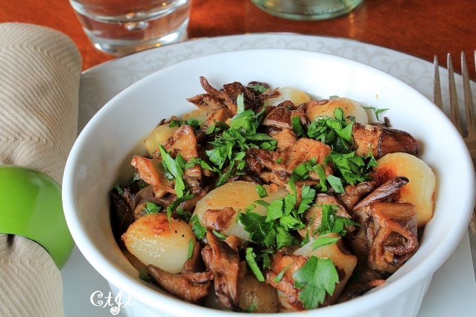 Oyster Mushroom Pearl Onion Russet Potato Bake