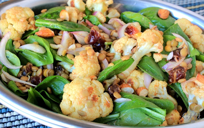 Spice-Roasted Organic Cauliflower Salad with California Medjool Dates and Lentils