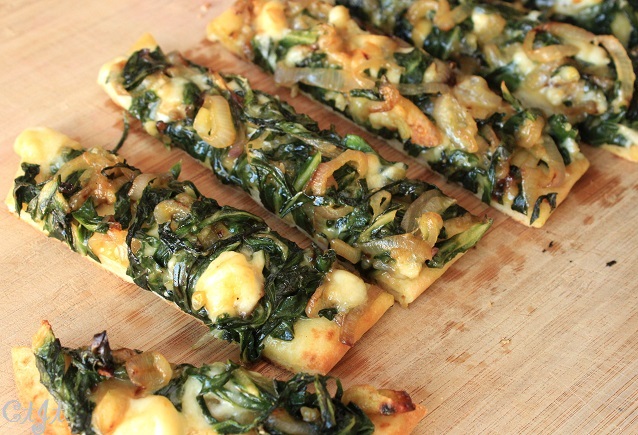 Swiss Chard & Caramelized Shallot Flatbread with Brie