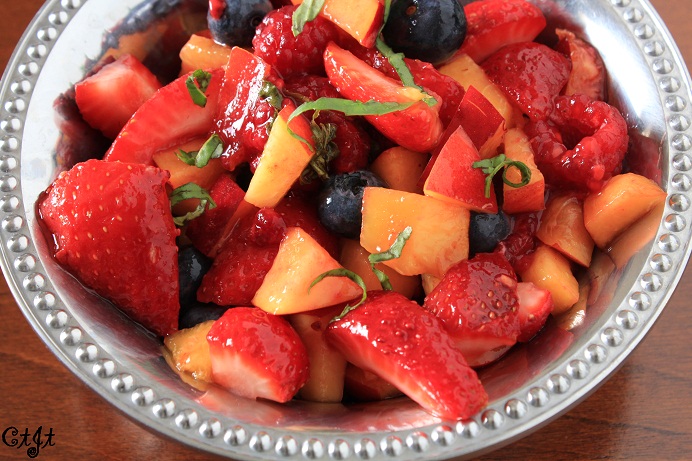 Fresh Summer Fruit Salad with a Summertime Peach White Balsamic Reduction