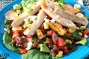 Grilled Corn, Chicken & Black Bean Salad on a Bed of Spinach_IMG_8891_sm