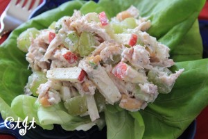 Chicken salad w Natural thompson grapes apple and cashews on butter lettuce_sm