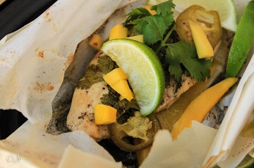 Parchment Packet Chicken & Mango Baked with Jalapeño and Sigona’s Honey Ginger Balsamic