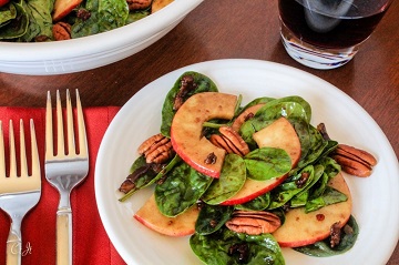 Gala Apple and Spinach Salad with a Warm Bacon-Maple Vinaigrette