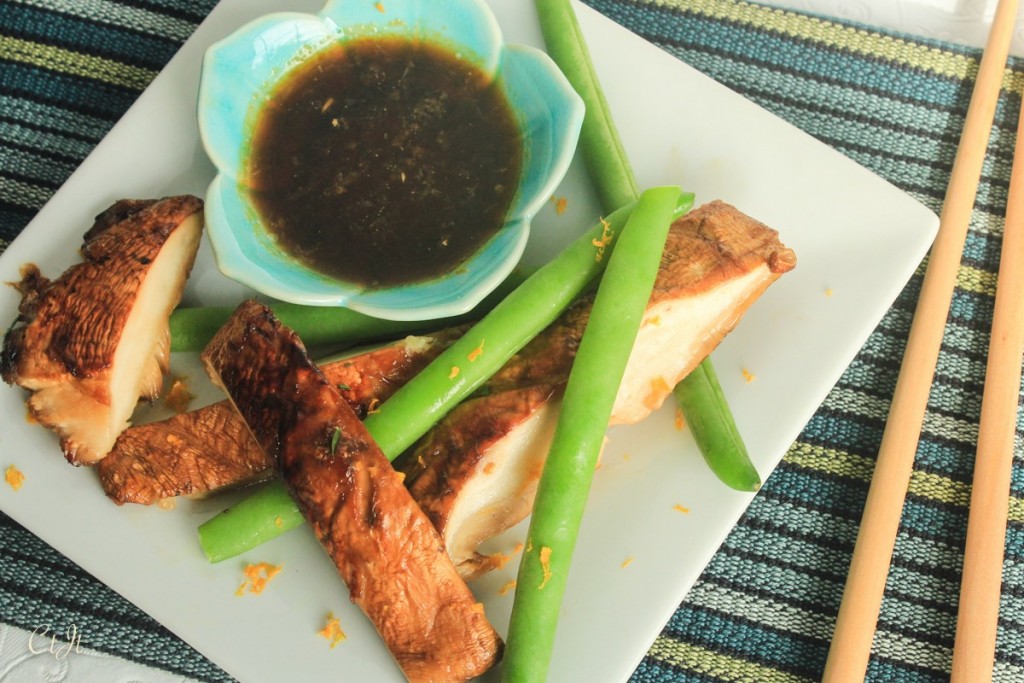 broiled-matsutake-with-green-beans-and-an-orange-ginger-dipping-sauce