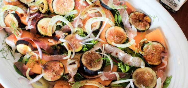 Melon, Prosciutto and Arugula Salad with Sigona’s Summertime Peach White Balsamic