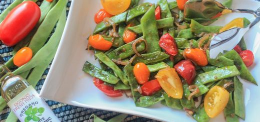 Sautéed Romano Beans and Heirloom Tomatoes with Garlic Oil and Oregano Balsamic