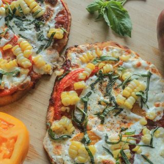 Summer Bounty Flatbread with Heirloom Tomatoes and Fresh Mozzarella