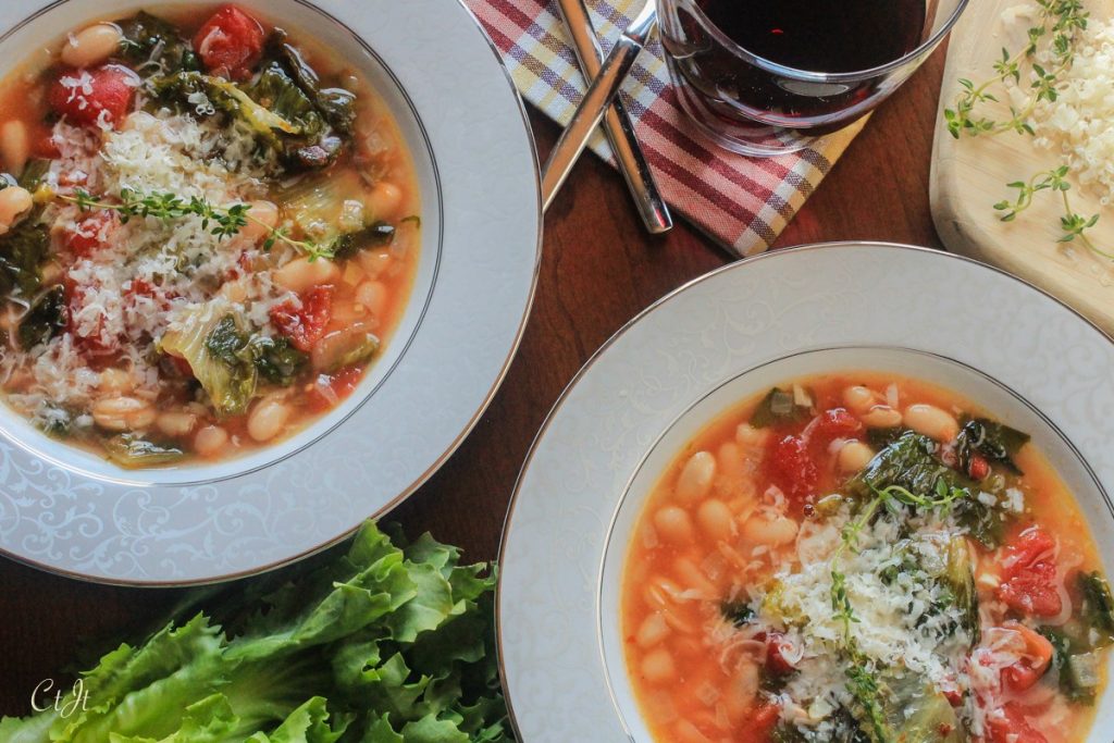 Escarole and Cannellini Bean Soup with Diced Tomatoes and Pecorino