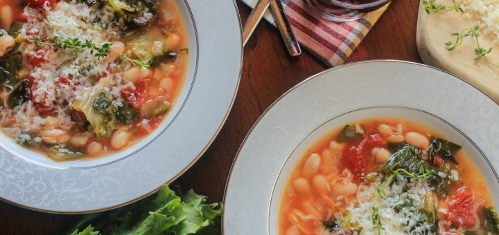 Escarole and Cannellini Bean Soup with Diced Tomatoes and Pecorino