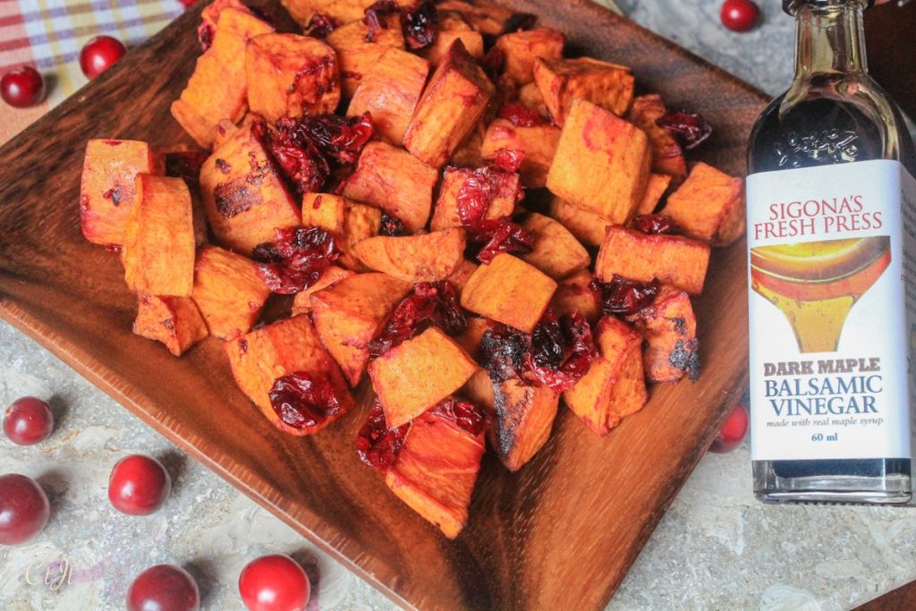 Cinnamon Roasted Yams with Cranberries and Maple Balsamic