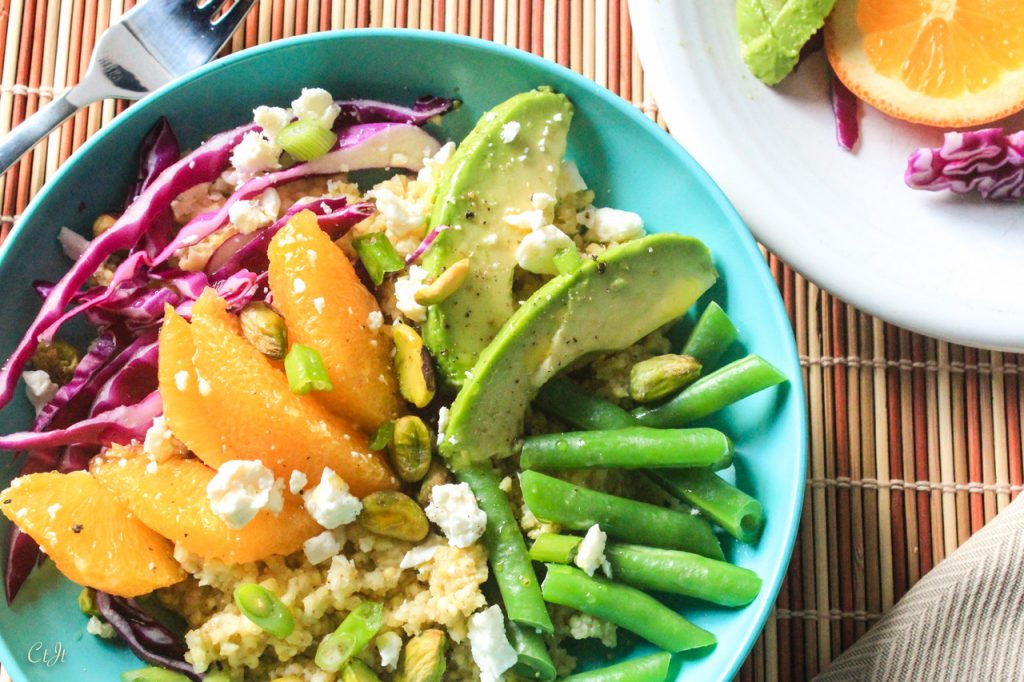 Millet Bowl with Navel Oranges, Avocado, Green Beans and Pistachios