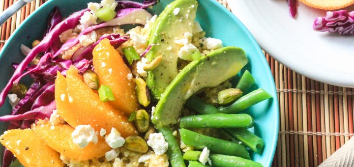 Millet Bowl with Navel Oranges, Avocado, Green Beans and Pistachios