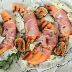 Grilled Cantaloupe with Prosciutto, Tarragon and Torn Mozzarella