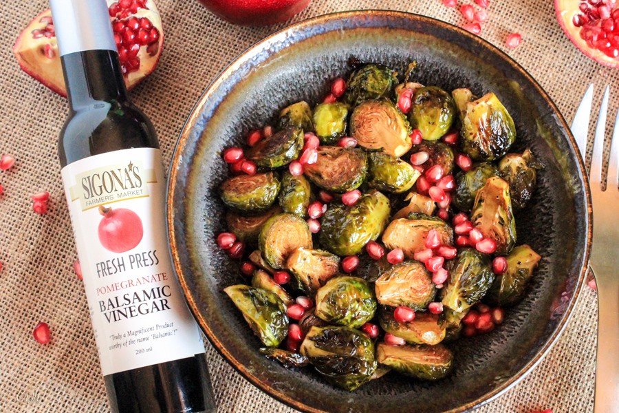 Pomegranate Balsamic Roasted Brussels Sprouts