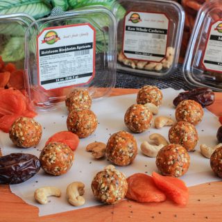 Heirloom Blenheim Apricot & Medjool Date Energy Bites with Cashews and Chia Seeds