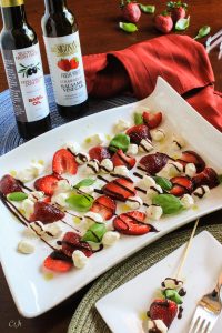 Springtime Insalata Caprese with Basil Oil and a Strawberry Balsamic Reduction