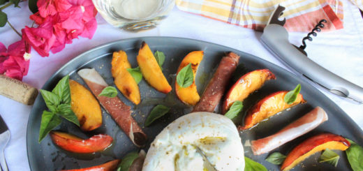 Grilled Nectarines with Burrata, Basil and Prosciutto
