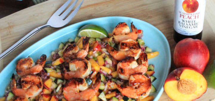 Summertime peach and garlic grilled shrimp-Grilled Nectarines with Burrata, Basil and Prosciutto