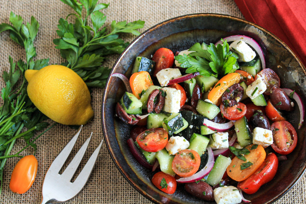 Greek salad with oregano vinaigrette