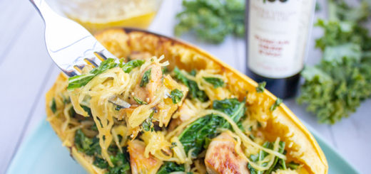 Kale & Chicken Spaghetti Squash Boats with a DIY Tuscan Herb Caesar Dressing