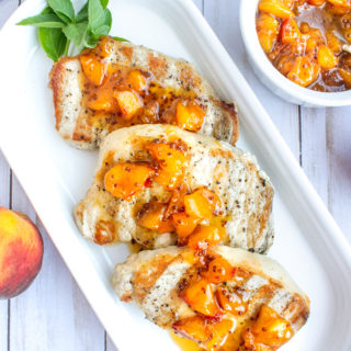 Grilled, Basil-Rubbed Pork Chops with Fresh Peach Mostarda