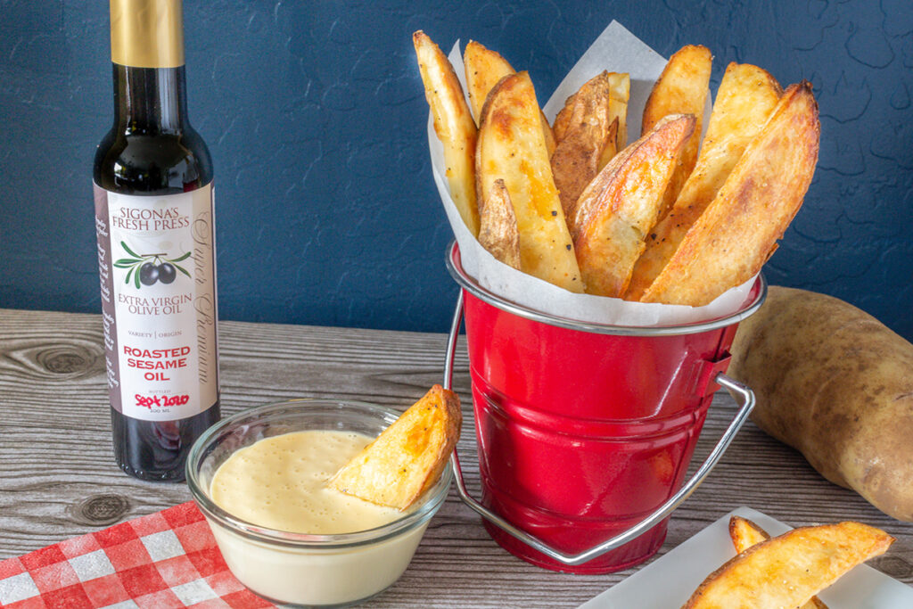 Sesame-Roasted Steak Fries with a Sesame Aioli