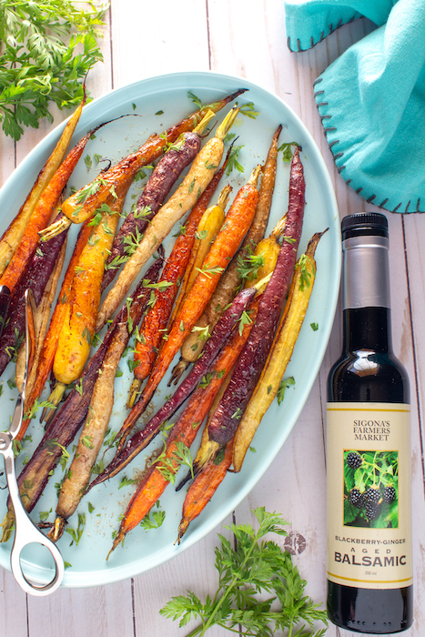 Blackberry-Ginger Balsamic & Garlic Roasted Rainbow Carrots