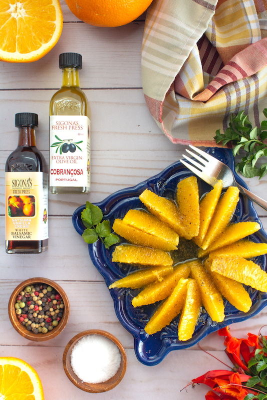 Sweet Navel Oranges with Sigona’s Cobrançosa Oil and Satsuma Vanilla Cream Balsamic