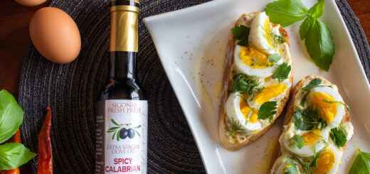 Fresh Herb and Egg Salad on Toast with Sigona’s Calabrian Pepper Pesto Olive Oil