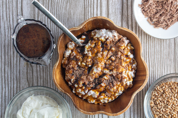 Cuccia – Sicilian Wheat Berry & Ricotta Pudding with a Elderberry Balsamic Reduction