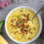 Corn Chowder with Hatch Chiles, Bacon and Cilantro & Roasted Onion Infused Olive Oil