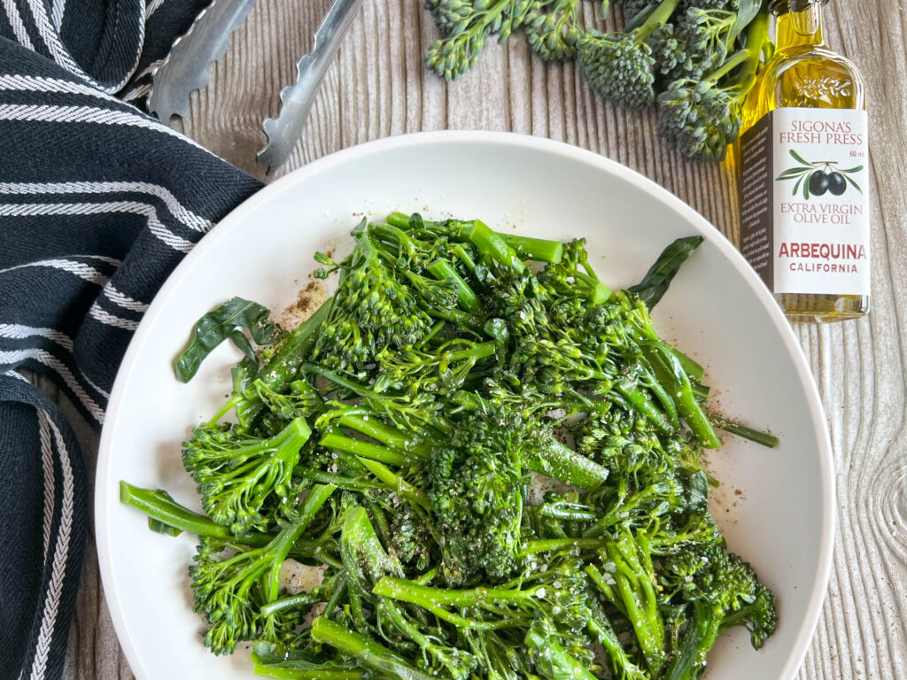 Simple Steamed Broccolini with Fresh Press Extra Virgin Olive Oil