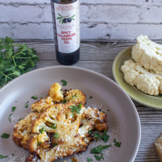 Air Fryer Cauliflower Steaks with Sigona’s Calabrian Pesto Olive Oil & Parmigiano Reggiano