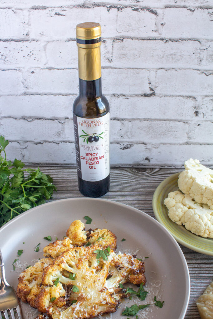 Air Fryer Cauliflower Steaks with Sigona’s Calabrian Pesto Olive Oil & Parmigiano Reggiano