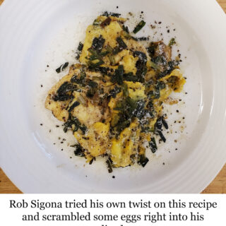 Rob's caramelized ramps in browned butter with scrambled eggs