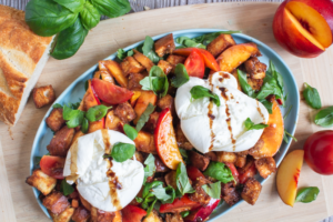 Summer's Bounty Panzanella with air fryer croutons and blood orange tangerine vinaigrette