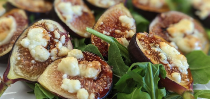 Roasted Black Mission figs with crumbled blue cheese and fig balsamic
