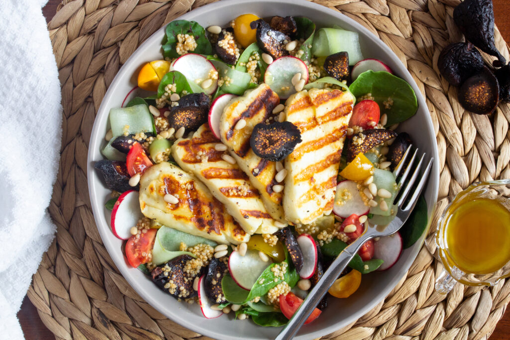 Grilled Halloumi Salad with Quinoa and Dried Mission Figs