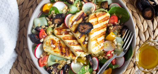 Grilled Halloumi Salad with Quinoa and Dried Mission Figs