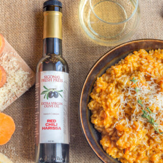 Red Chili Harissa Roasted Sweet Potato Risotto